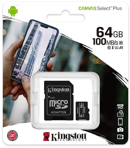 Kingston 64GB MicroSD Card Class10 with SD Adapter - SDCS2/64GB